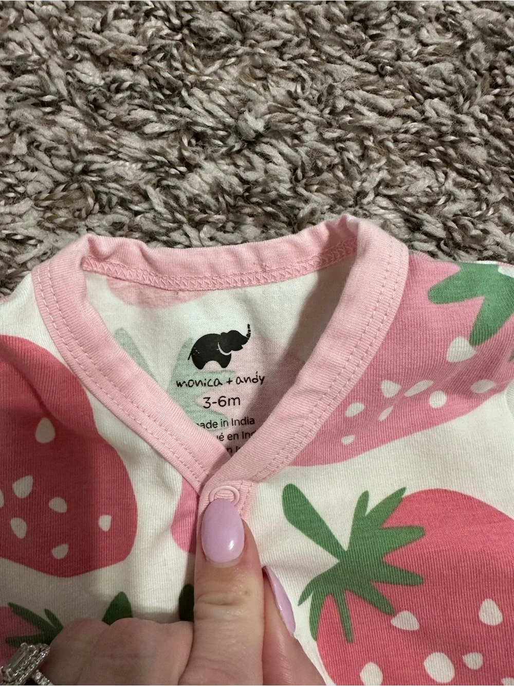 Pink Strawberry Print Kids Footed One-Piece Pajamas